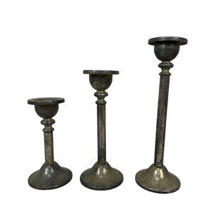 Godinger Silver Art Co. Set Of 3 Silver Plated Candleholders Rustic Patina Decor